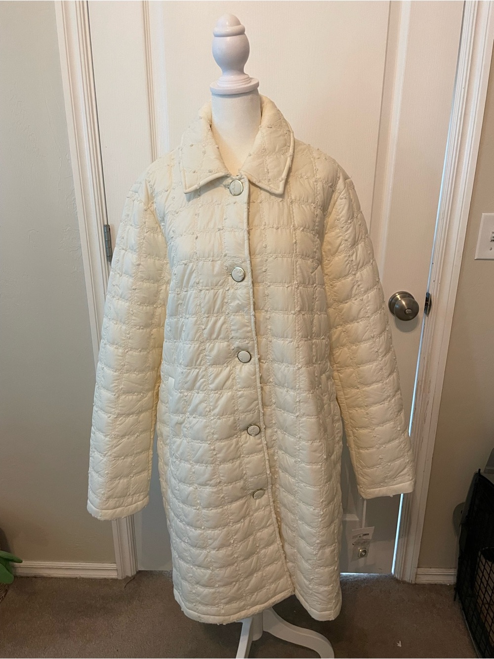CeCe Cream Quilted Long Puffer Coat